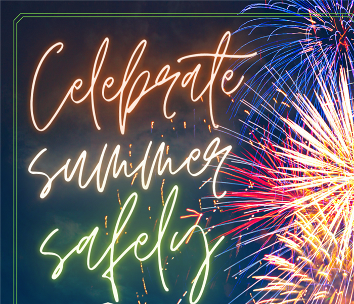 Celebrate Summer Saefely wrtten in night sky with fireworks